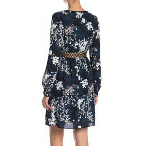 Sam Edelman V-Neck Knit Trim Print Dress NWOT - Picture 7 of 14